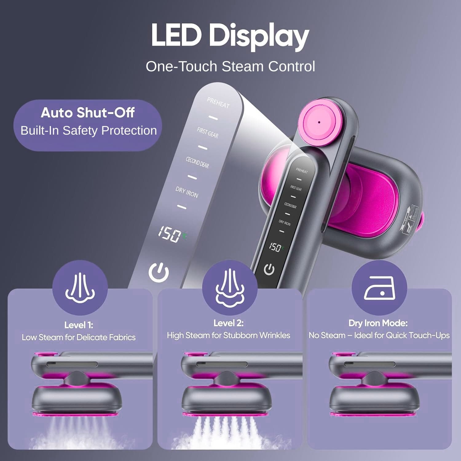 LED display garment steamer control