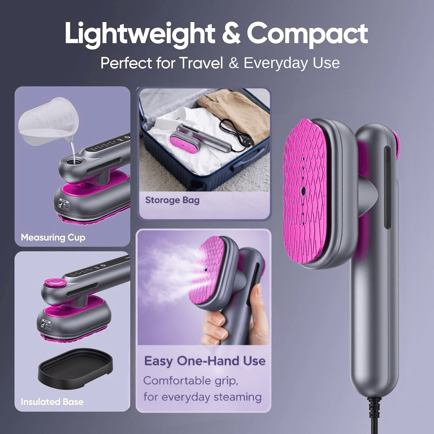 Lightweight compact garment steamer travel